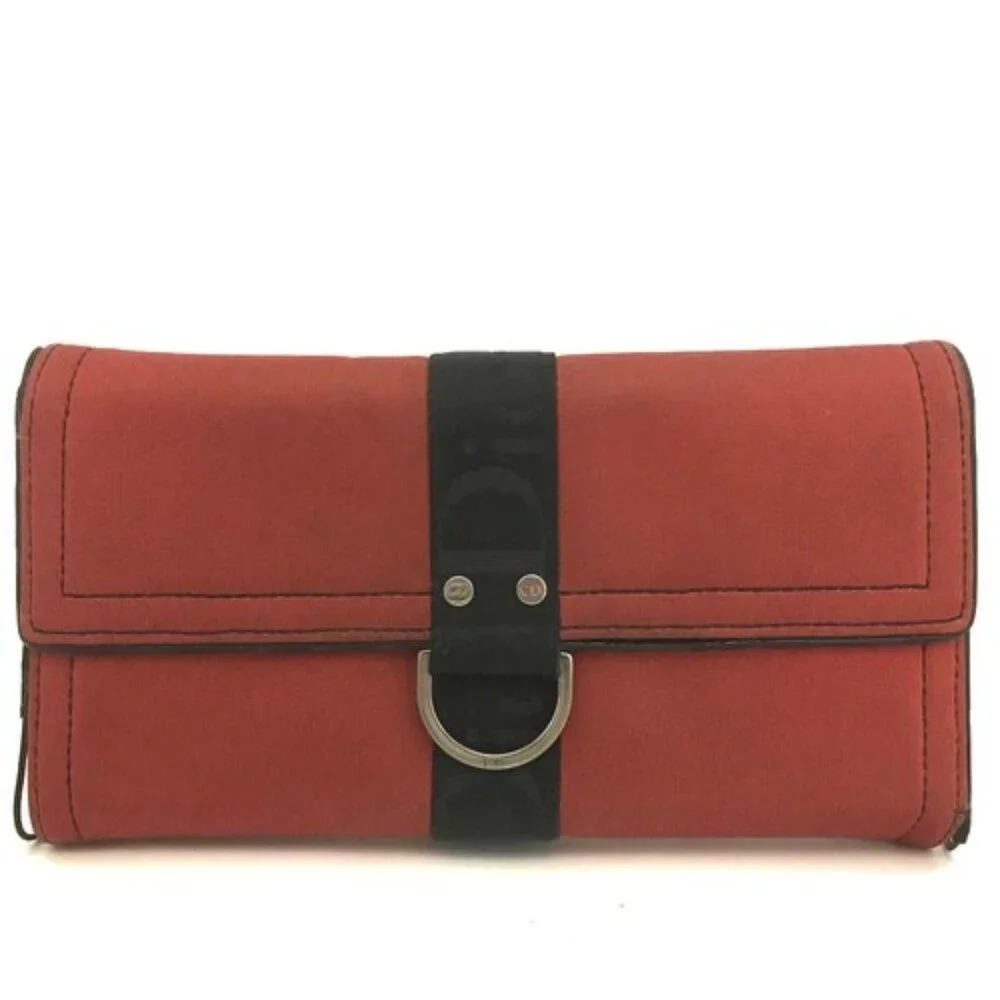 EGA Christian Dior Logo Canvas Long Trifold Wallet Red/9BL1617